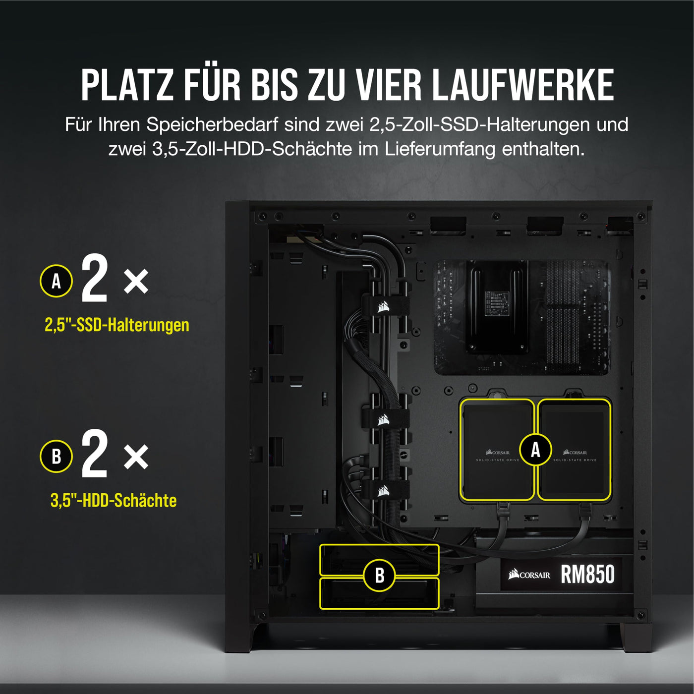 CORSAIR 4000D AIRFLOW Gehärtetes Glas Mid–Tower ATX–Gehäuse – Hohe Luftzirkulation – miditower management–System – Geräumiges Interieur – Zwei Mitgelieferte 120–mm–Lüfter – Schwarz