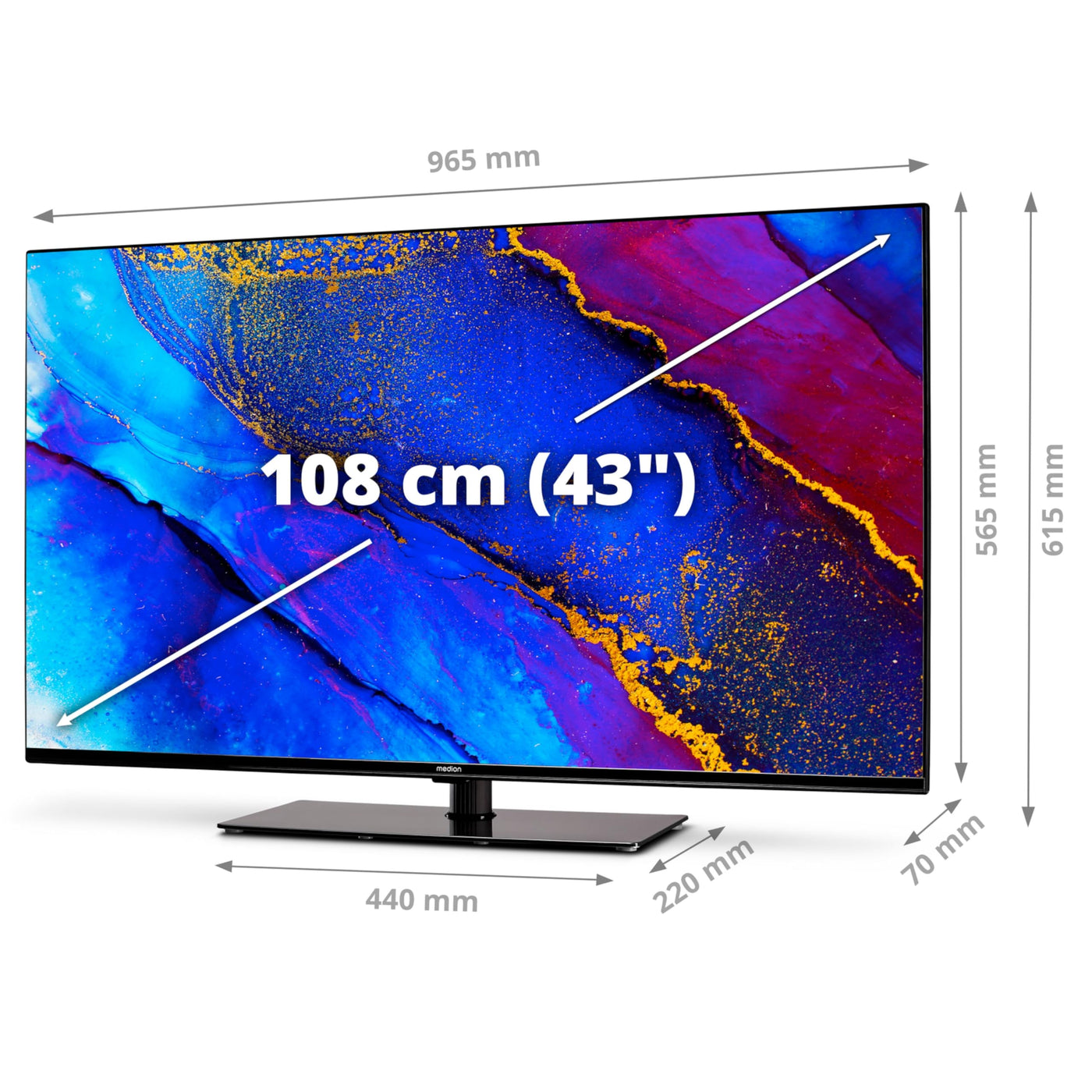 MEDION X14370 (MD 30706) 108 cm (43 Zoll) Fernseher (Smart TV, 4K Ultra HD, Dolby Vision HDR, Dolby Atmos, Netflix, Prime Video, MEMC, Micro Dimming, Bluetooth, PVR)