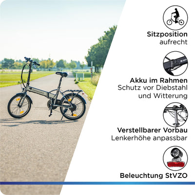 ZÜNDAPP Faltrad E-Bike 20 Zoll Z101 Klapprad Pedelec StVZO Elektrofaltrad 6 Gang (schwarz)