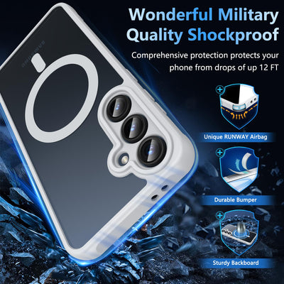 Magnetisch Für Samsung Galaxy S24 FE Hülle mit Panzerglas Glas,Militärschutz für Handyhülle für S24 FE Matt Transluzente Robust Schutzfolie Schutzhülle Case Cover für Samsung S24 FE(Grau)