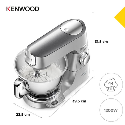 Kenwood Titanium Chef Baker KVC85.004SI Küchenmaschine mit integrierter Waage, inkl. 3-teiligem Patisserie-Set, 5 L und 3,5 L Rührschüssel, stufenloser Geschwindigkeitsregler, 1200 W, Silver