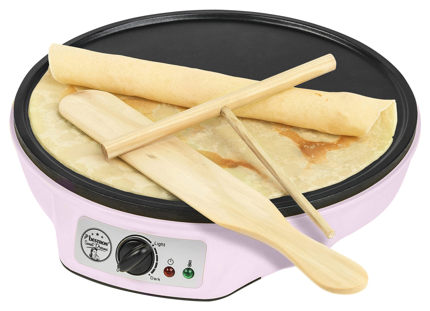 Bestron Crêpes Maker im Retro Design, für Crepes mit Ø 30 cm, inkl. Teigverteiler & Crêpes-Wender, mit Antihaftbeschichtung, 1000 Watt, Farbe: Pink