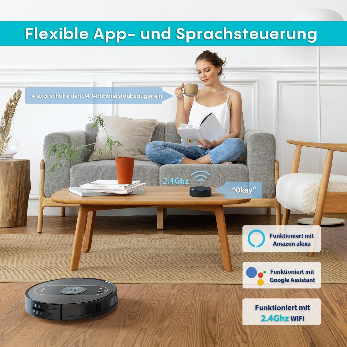 DEENKEE Saugroboter mit Wischfunktion, 3000Pa Staubsauger Roboter 180 Mins Max, 3 in 1 Roboterstaubsauger, Gyroskop-Navigation 3.0, WLAN, Laufzeit Ideal für Tierhaare,Teppich,Hartboden