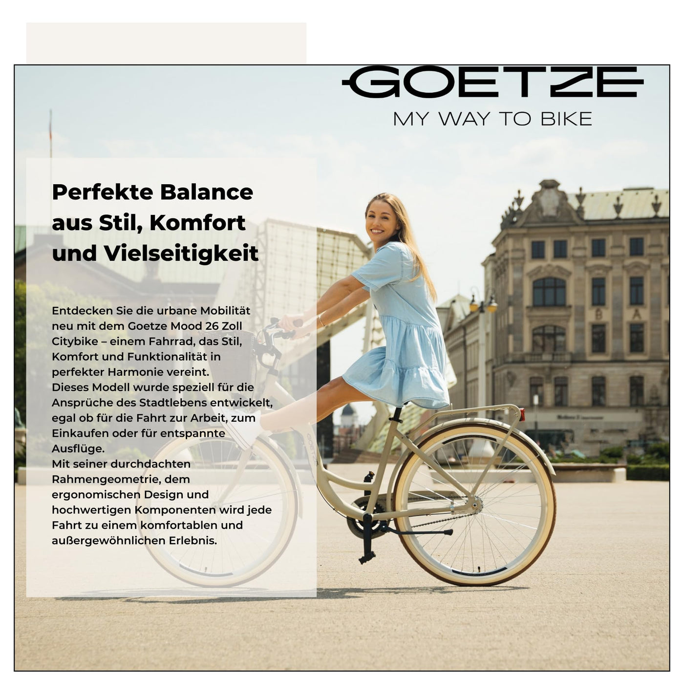 Goetze Mood 26 Zoll Damen Citybike, 17 Zoll Tiefeinsteiger Rahmen, 6-Gang Kettenschaltung, V-Bremse, LED-Beleuchtung, Gepäckträger, Komfortsattel, Schutzbleche, Rattankorb mit Stoffeinsatz!