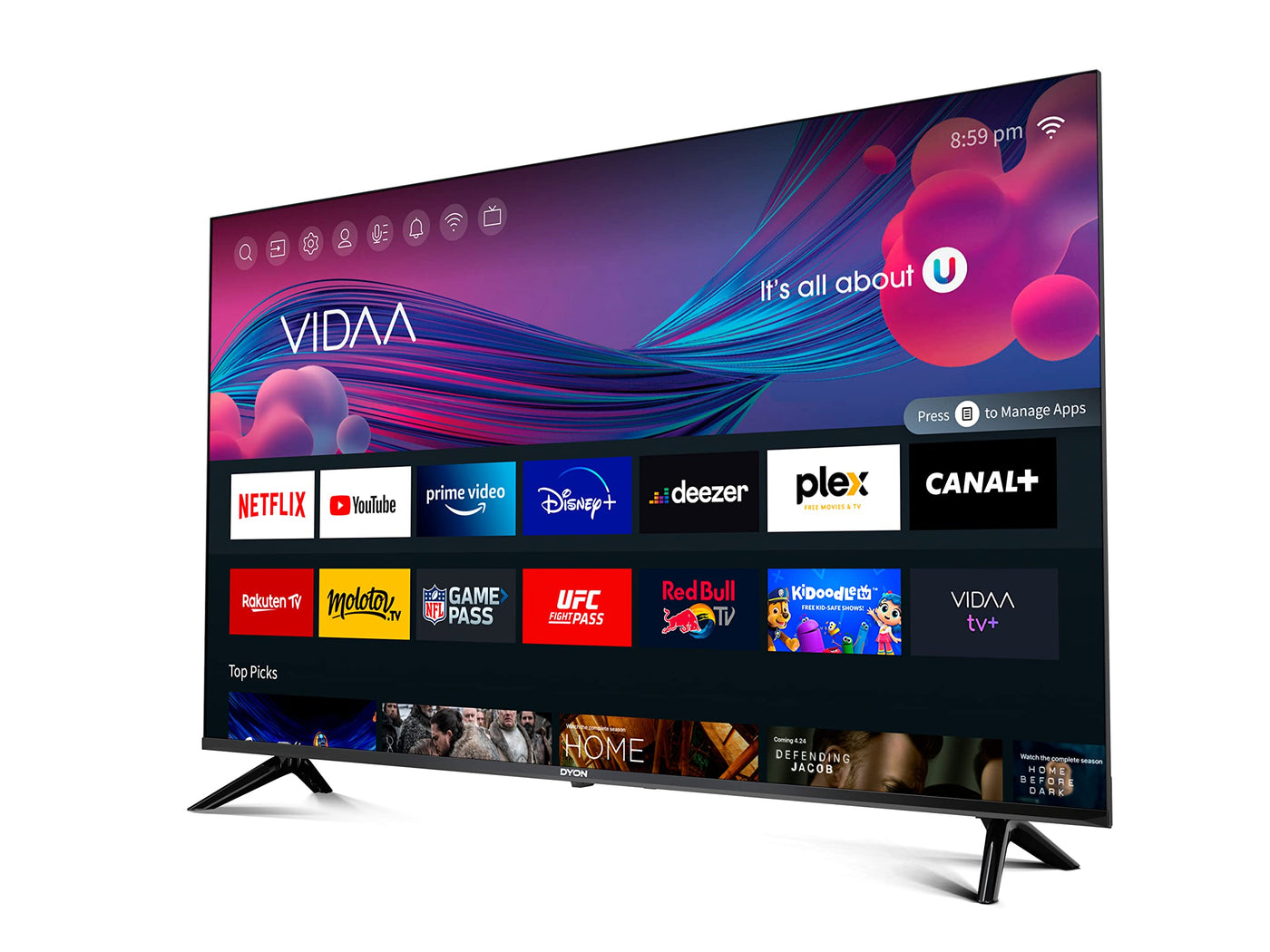 Téléviseur DYON Smart 55 VX 139 cm (55 pouces) (Smart TV 4K UHD, triple tuner HD (DVB-C/-S2/-T2), App Store, Prime Video, Netflix, YouTube, DAZN, Disney+) [Mod. [2023]