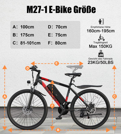 VARUN E Bike, 27.5 Zoll E Bike Herren Damen mit 48V 13Ah(624Wh) Akku, Reichweite Max 100KM, 250W Motor, E-Bike Mountainbike mit 21-Gang, 5 Modi, LCD-Display, Elektrofahrrad Ebike mit EU-Konformes