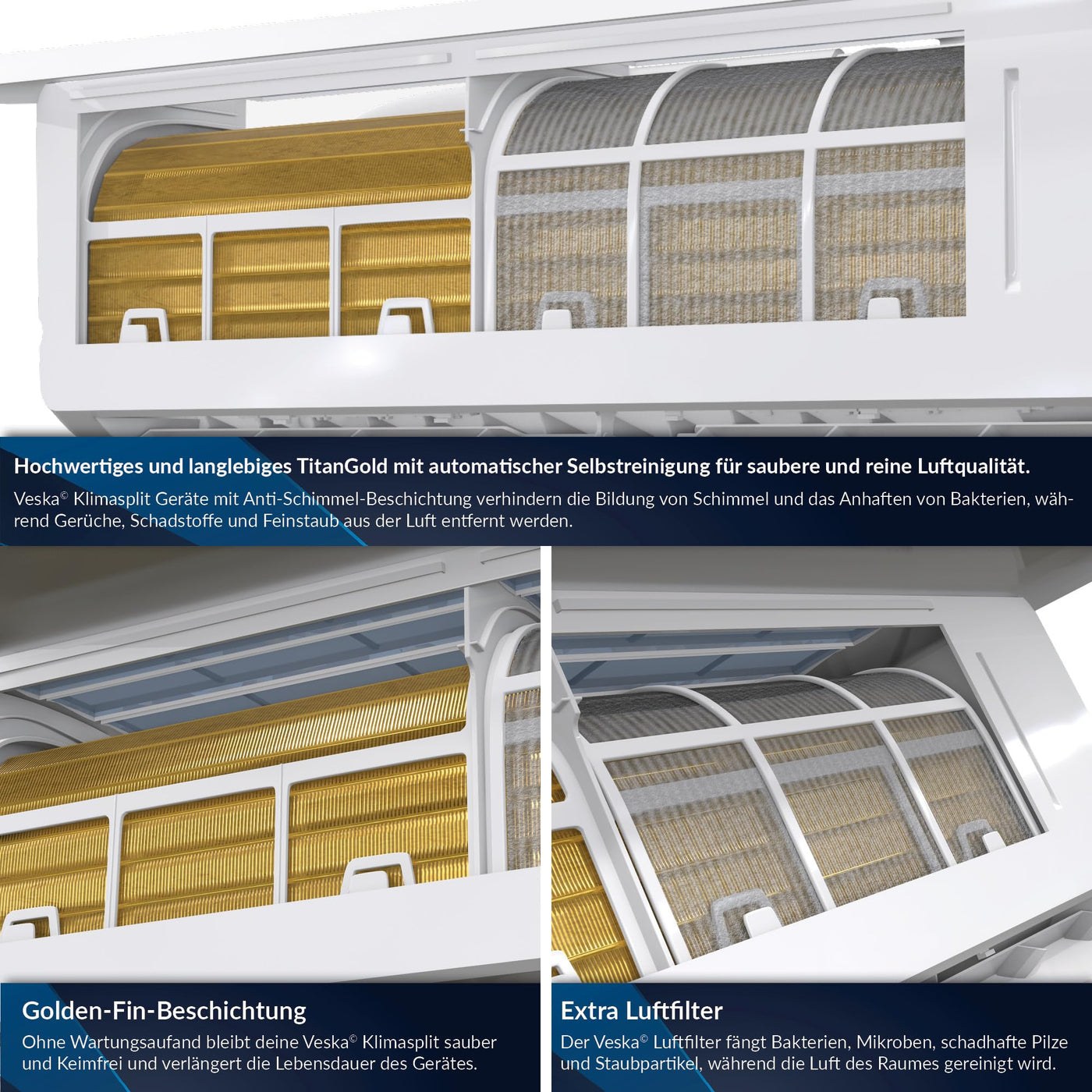 Klimaanlage Set Split - mit WiFi/App Funktion Klimagerät - Kühlen A++/ Heizen A+ 12000 BTU/h (3.500 Watt) Kältemittel R32 - Fernbedienung, Timerfunktion - inkl. Montagematerial (VSK-12000BTU)