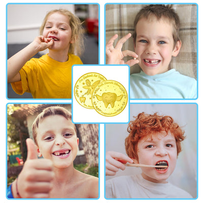 VEEKAY Zahnfee Münzen,10 Stück Zahnfee Goldtaler,Tooth Fairy Coins,Zahnfee Geschenk,Goldmünzen Kinder,Verlorenen Zahn Kinder Geschenke Souvenir,Gedenkmünze,Zahnfee Geschenke Ideen für Mädchen Junge