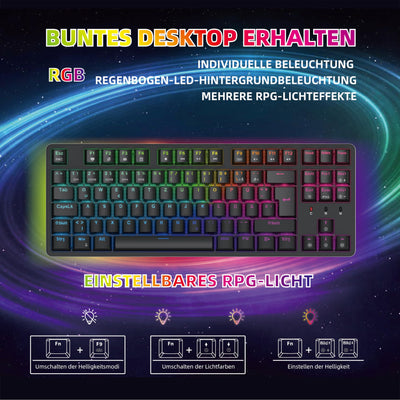 CIY X77 Mechanische Gaming Tastatur丨88 Tastaten QWERTZ Layout丨Programmierbare RGB丨Drei höhenverstellbar丨Typ-C-Kabel丨Hot-Swap-fähige Tastatur für Win/Mac (Schwarz + Roter Schalter)