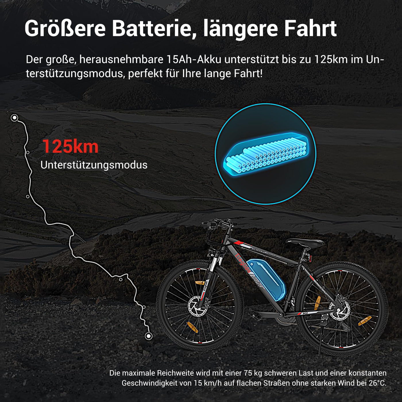 Eleglide M2 E Bike Herren Damen mit 36V 15Ah Abnehmbarer Akku, 27,5/29 Zoll Offroad E Mountainbike, Elektrofahrrad Pedelec mit APP, 24 Gänge Schaltung, Reichweite bis zu 125 KM (27,5 Zoll)