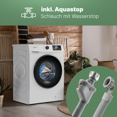 Bomann® Waschmaschine 7kg | 10 Jahre Motor-Garantie | effizienter Invertermotor | 1400 U/min | inkl. Aqua-Stop | bis 90°C | 15 Programme | Bomann Waschmaschine | Washing Machine | WA 7500 weiß