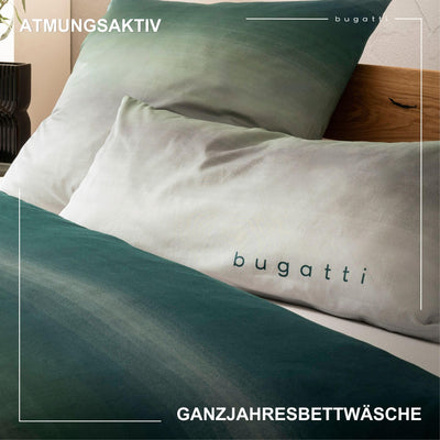 bugatti Bettwäsche 140 x 200 cm - 100% Baumwolle, Reißverschluss, anschmiegsam, weich & waschbar, Mako Satinbettwäsche gestreift grau grün Österreich Größe