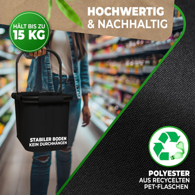 Cottara® stabiler Einkaufskorb groß | Tragekorb mit Henkel und verstärktem Boden, Frontfach und Innentasche mit Reißverschluss | Ideal als Einkaufstasche, Picknickkorb oder Shopper (Schwarz)