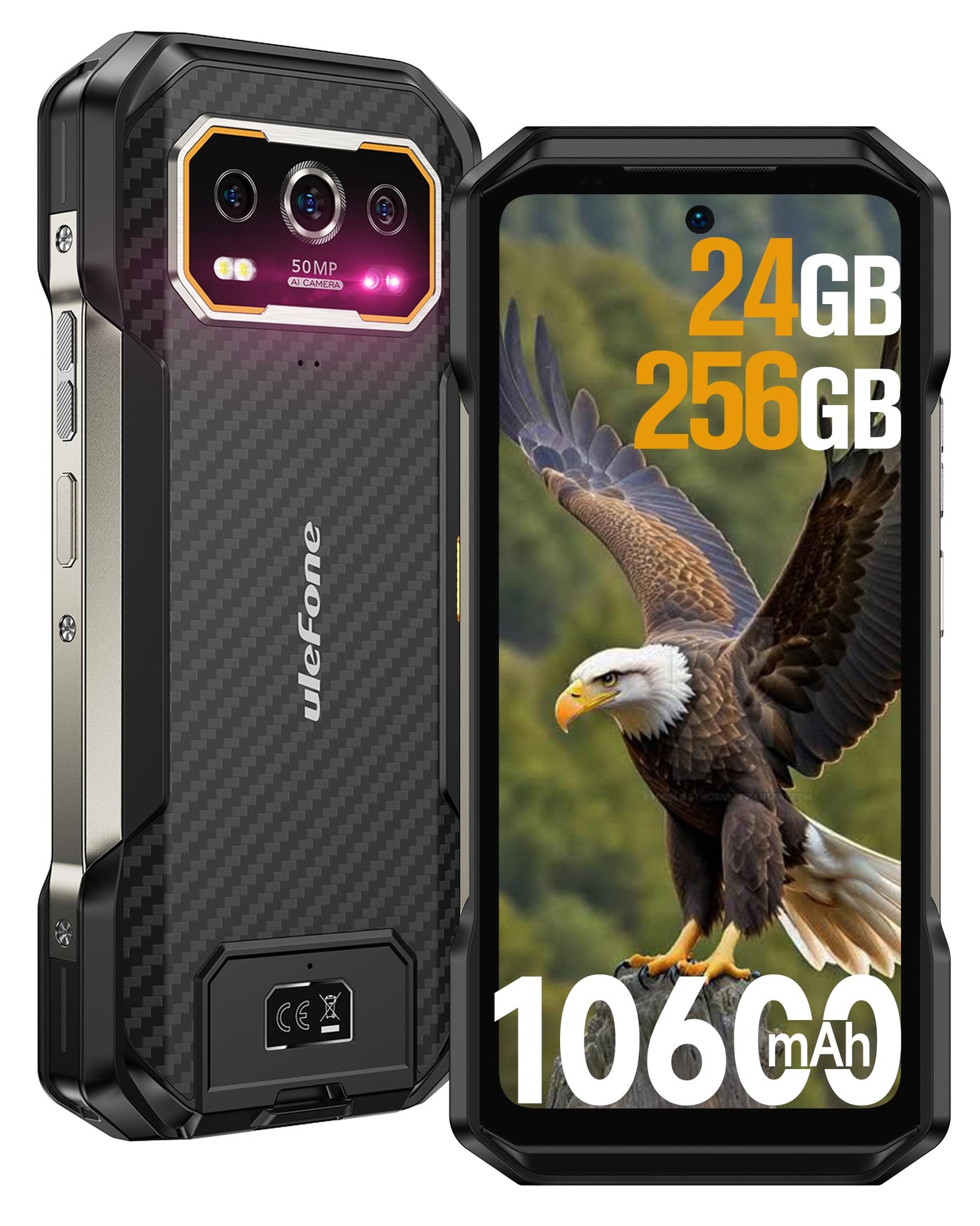 Ulefone Armor 27 Outdoor Smartphone, Android 14 Handys, 24GB+256GB/SD-2TB Outdoor Handy 10600 mAh/33W, 64MP+50MP+50MP+32MP Kamera mit 6.78 Zoll FHD+ 120Hz，IP68/69K 4G Dual SIM Handy/Volte/NFC/OTG/GPS