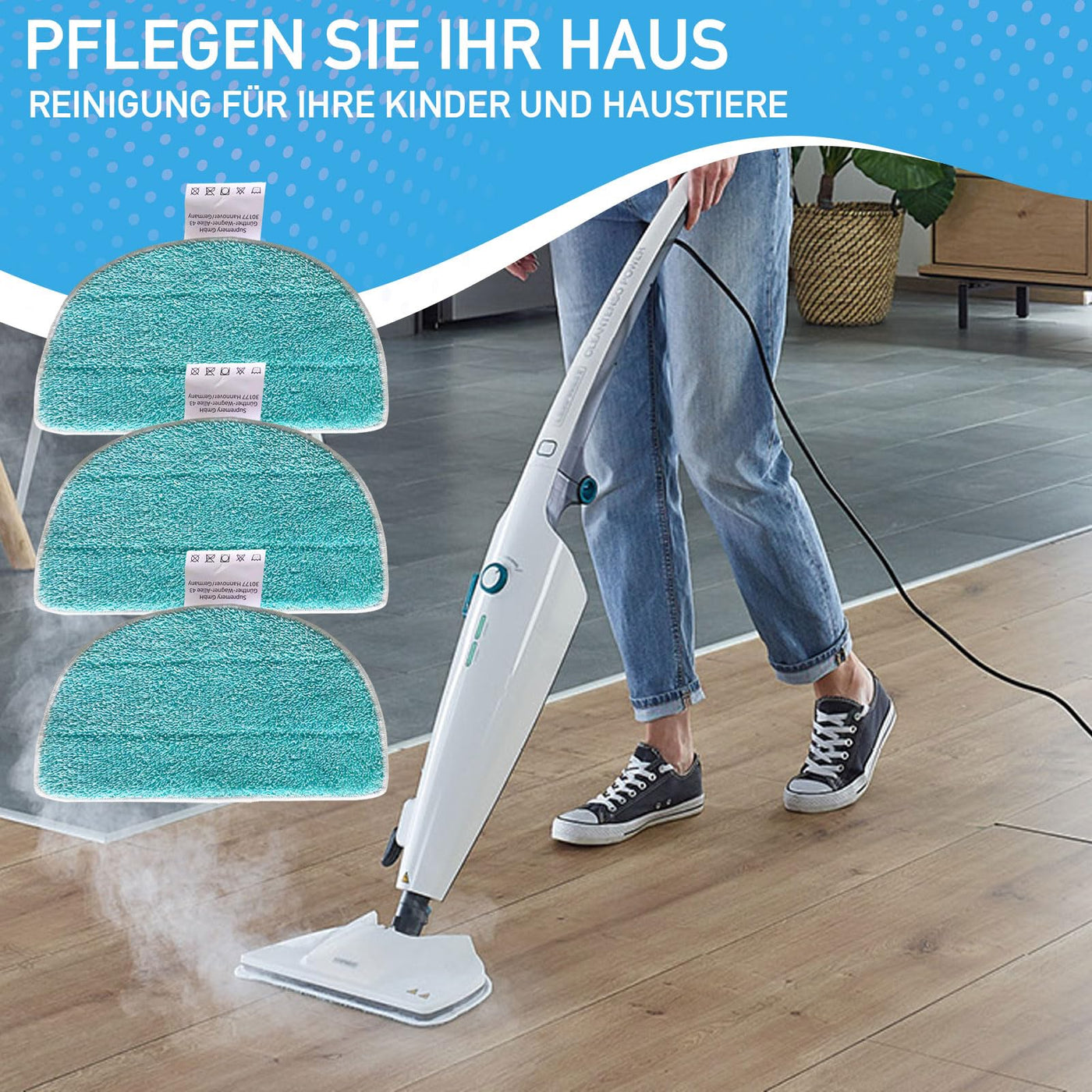 YANGYUQI 6er Set Ersatzpads Kompatibel mit Leifheit Dampfreiniger CleanTenso Power 2.0, Mikrofaser Wischbezug mit Klettunterseite und Fußgurt Treten, Porentiefe Reinigung Ersatztücher für Alle Böden