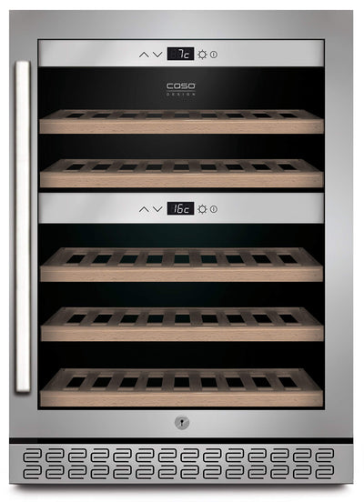 CASO WineChef Pro 40 | Weinkühlschrank für 40 Flaschen | freistehend, umbauffähig, abschließbar, WiFi-App, 2 Zonen, 5-20°C, UV-Filterglas, Edelstahl