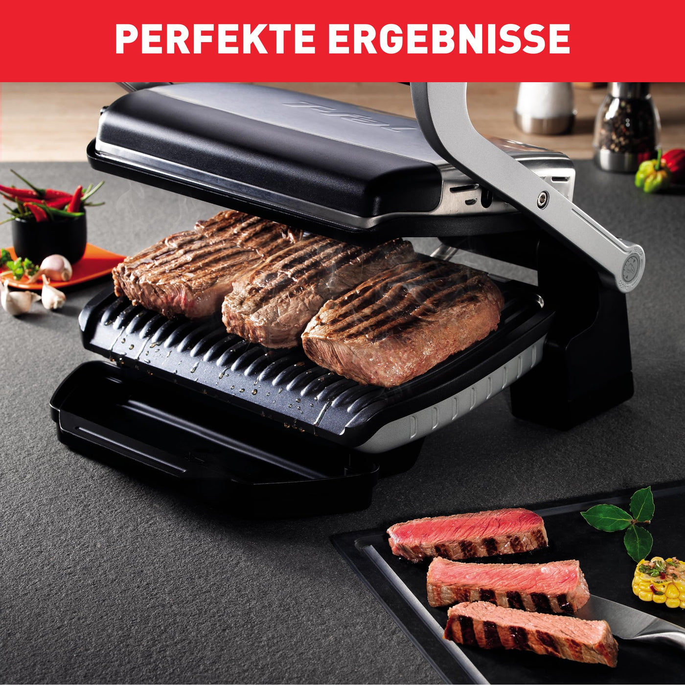 Tefal OptiGrill Kontaktgrill, 6 Programme, Garstufenanzeige, Abnehmbare Platten, Manueller Modus, Elektrogrill, Edelstahl, GC705D16