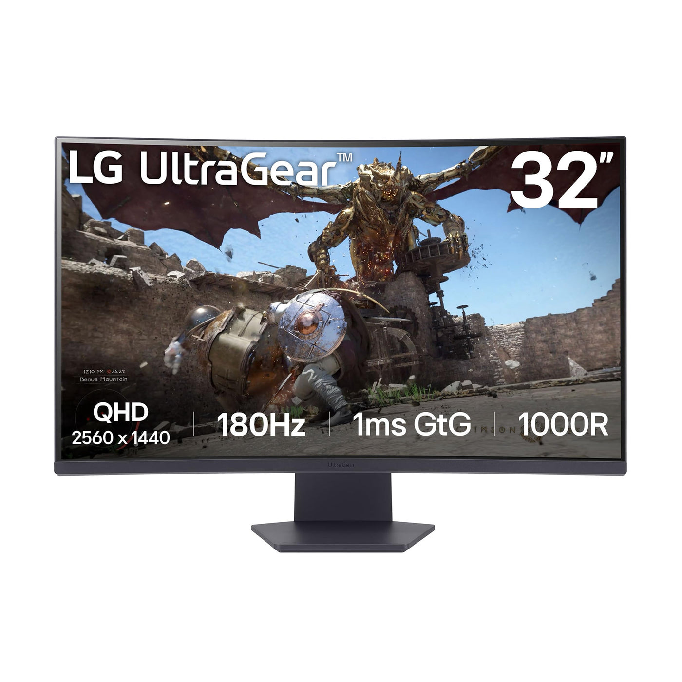 LG Electronics 32GS60QX-B.AEUQ UltraGear™ Curved QHD Gaming VA-Monitor 32" (80cm), 2560 x 1440, 16:9, 1ms GtG, 180 Hz, HDR10, 300 cd/m² Helligkeit (typ.), AMD FreeSync™, Dynamic Action Sync™ - Schwarz