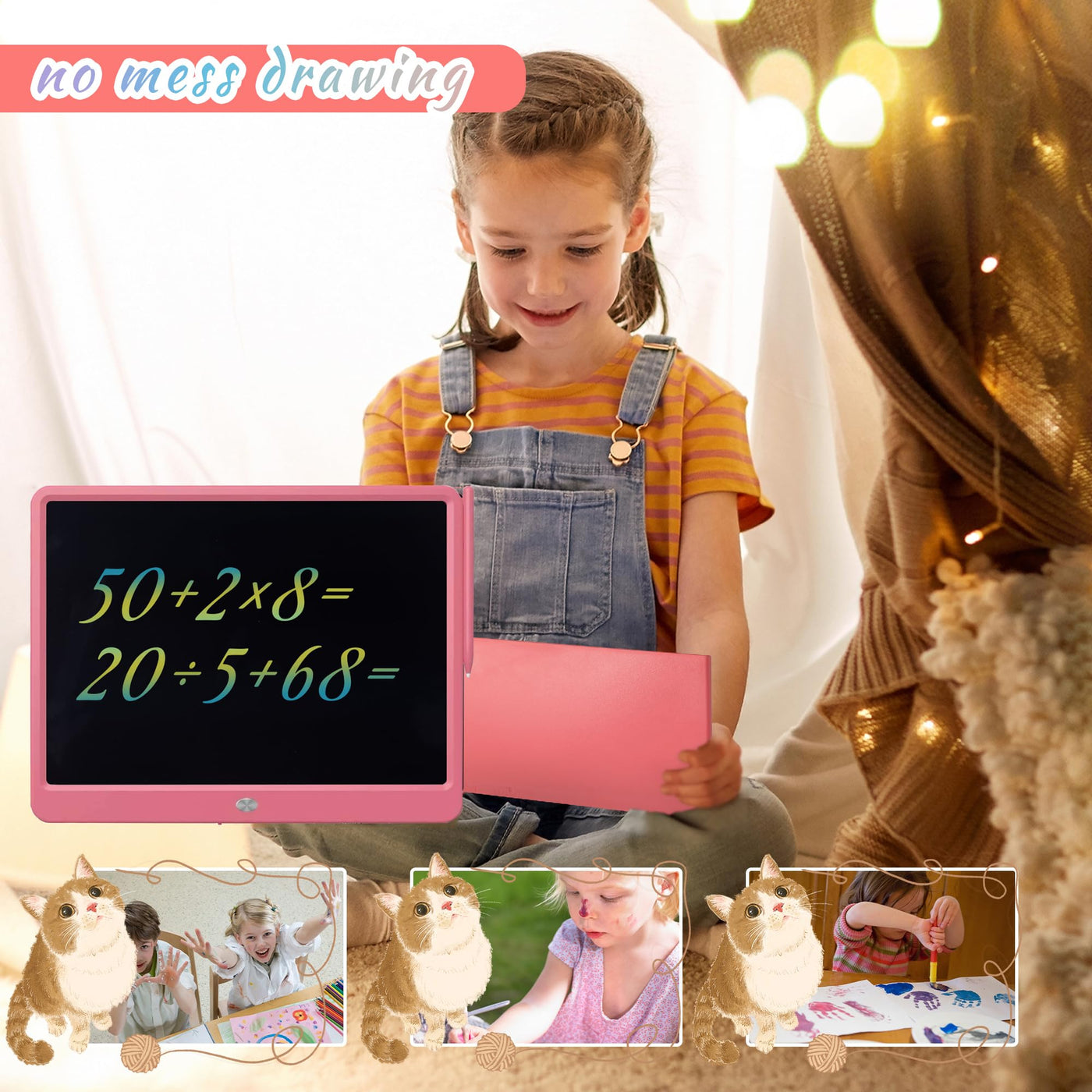 Bunte LCD Schreibtafel Kinder 15 Zoll, Maltafel Zaubertafel Writing Tablet Ektronischer Grafiktablet 3-12 jährige mädchen Jungen Kinder Spielzeug Geschenke (Rosa)