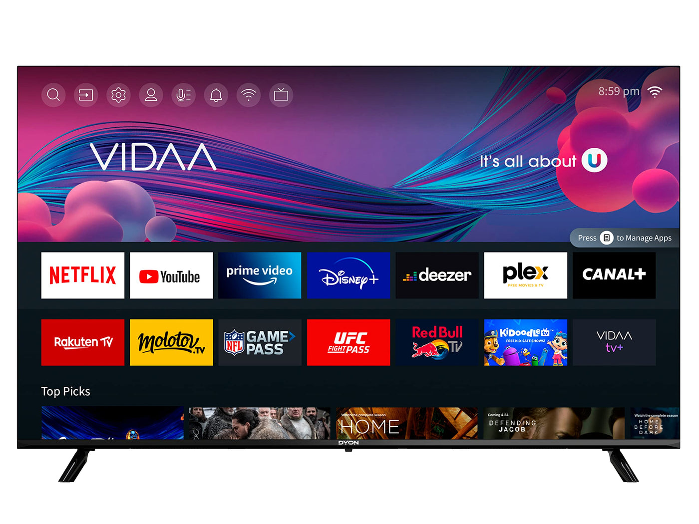 Téléviseur DYON Smart 55 VX 139 cm (55 pouces) (Smart TV 4K UHD, triple tuner HD (DVB-C/-S2/-T2), App Store, Prime Video, Netflix, YouTube, DAZN, Disney+) [Mod. [2023]