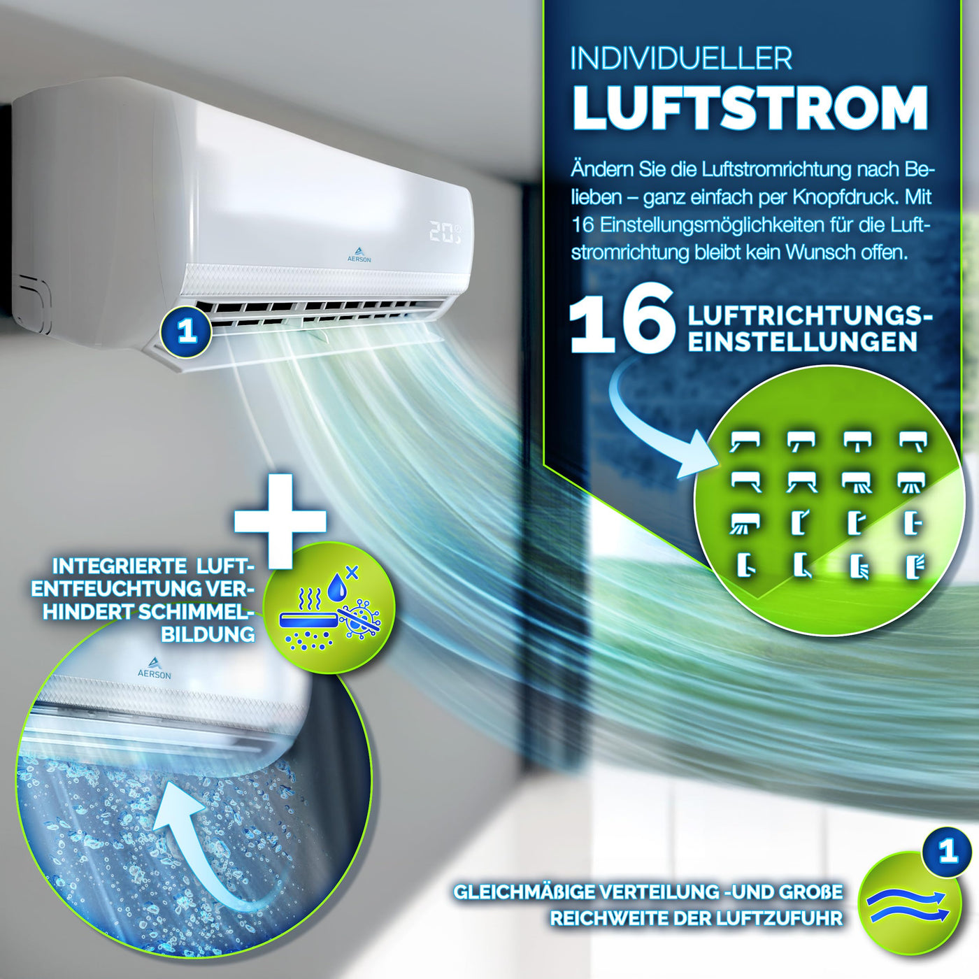 AERSON® Klimaanlage Split Set mit WiFi/App Funktion | Klimagerät Kühlen A++/ Heizen A+ - 12000 BTU/h (3500 Watt) Kältemittel R32 | Wandklimagerät Splitgerät Fernbedienung, Timer & Montagematerial