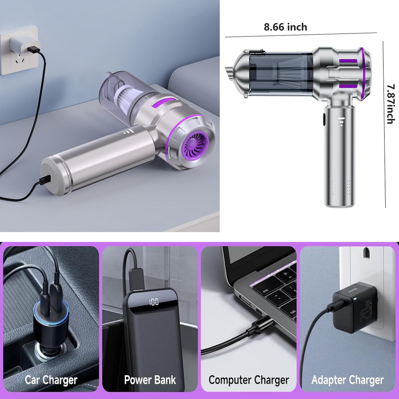 ZUSKYZU Handstaubsauger Akku Schnurloser, 22000PA Auto-Staubsauger mit Hoher Leistung, 4-in-1 Kabelloser Autostaubsauger mit Waschbarem HEPA-Filter, Handsauger Staubsauger für Auto, Haushalt