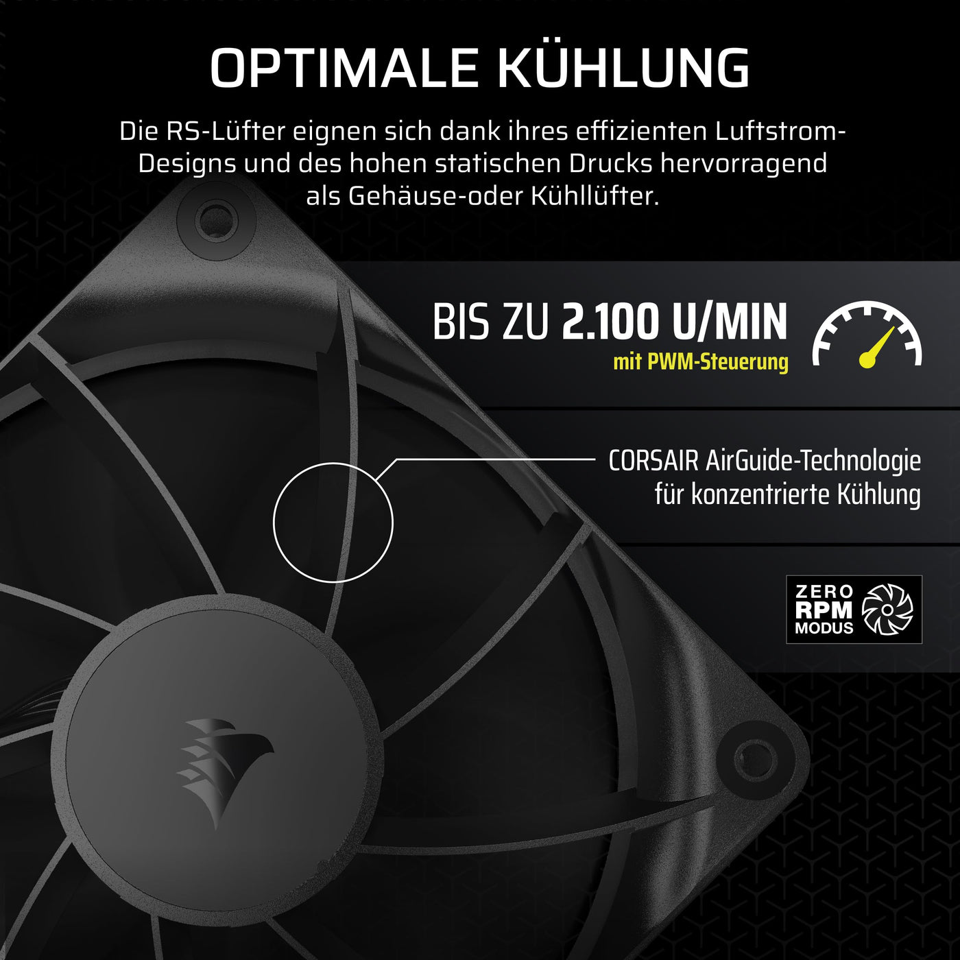 CORSAIR RS120 120mm PWM-Lüfter – Daisy-Chain-Verbindung – Geräuscharm – Magnetisches Dome-Lager – Dreierpack – Schwarz