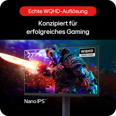 LG Electronics 27GS85QX-B.AEU UltraGear™ QHD Gaming IPS-Monitor 27" (68,4 cm), 2560 x 1440, 16:9, 1ms GtG, 180 Hz, HDR10, 400 cd/m² Helligkeit (typ.), NVIDIA G-Sync Compatible, AMD FreeSync - Schwarz