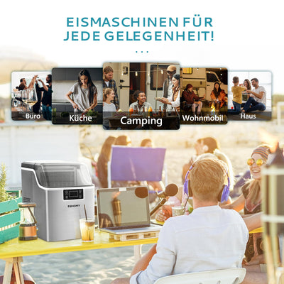 EUHOMY Eiswürfelmaschine Edelstahl, 24 Eiswürfel in 13 Minuten, 24kg/24H Eiswürfelmaschine gastro, selbstreinigender 3,2L Eisbereiter mit Eisschaufel und Korb für Zuhause/Küche/Büro/Bar/RV