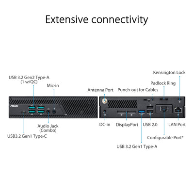 ASUS Mini-PC PB62-B3208AH Mini-PC (Intel Core i3-10105, 8 GB DDR4, 256 GB SSD M.2, Intel HD Graphics 630, Windows 11 Pro), Schwarz