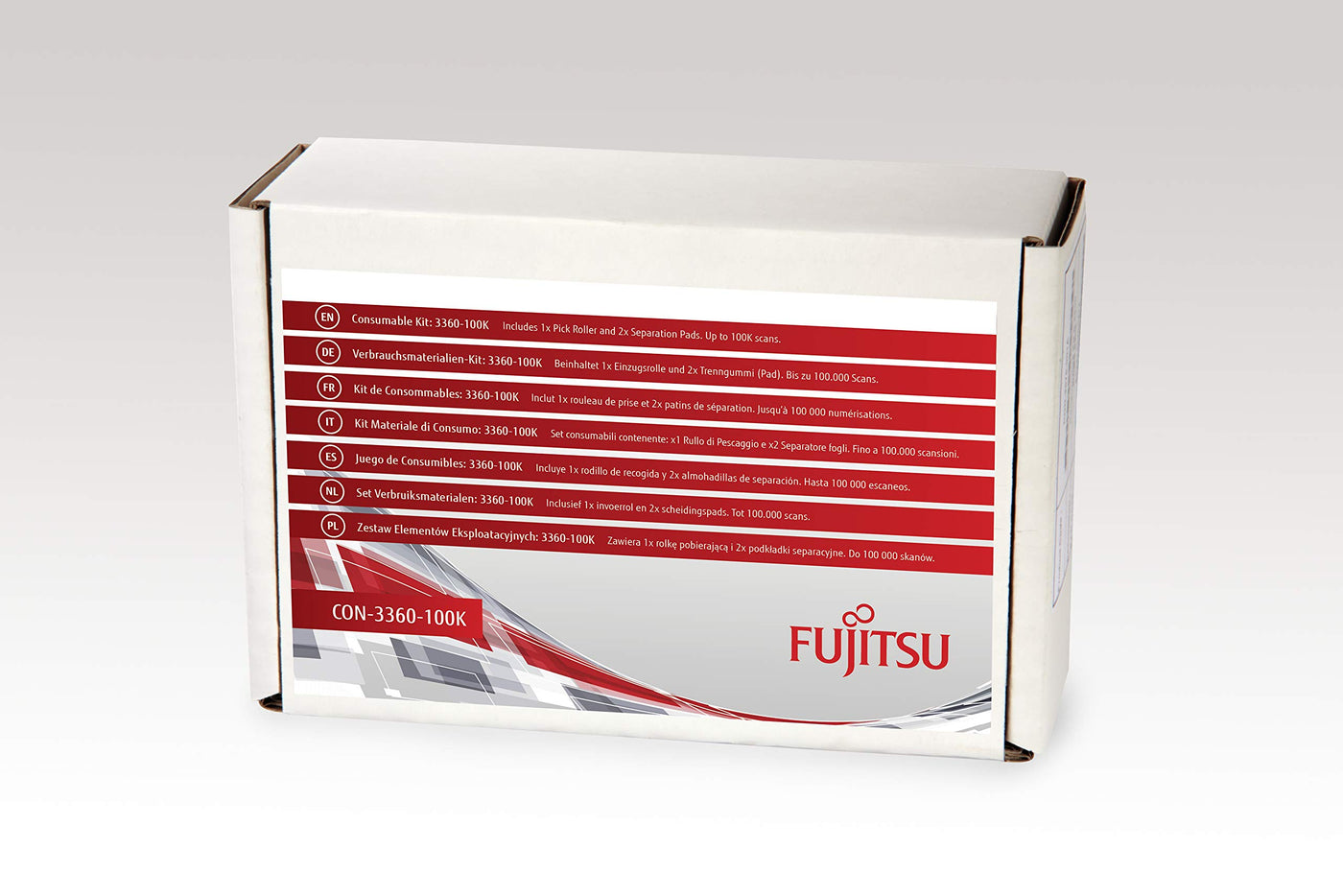 Fujitsu Includes 1x Pick Roller and 2X Separation Pads Estimated Life Up to 100K scans, CON-3360-100K