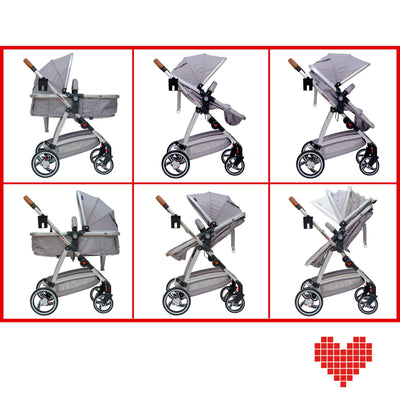 Lalalux Babyboomer leichter Kombikinderwagen Komplettset, Multifunktions-Kinderwagen, klappbar, sportlich, universell, doppelte Federung, inkl. Tasche, Regenschutz u.v.m. Für Kinder bis 36 Monate