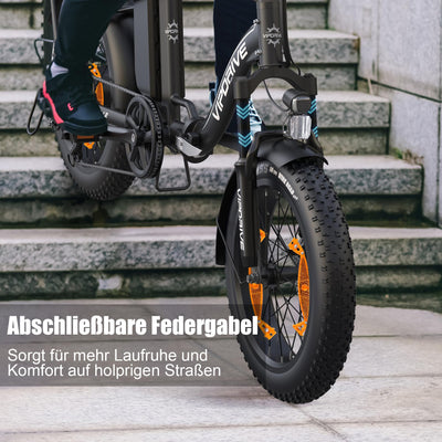 Vipdrive Elektrofahrrad 20 Zoll E-Bike Klappbar Fat Tire mit 48V 13Ah Abnehmbar Akku, E Bike für Herren und Damen, 250W Motor, LCD-Display, 25KM/H, Reichweite bis 100km Faltbares Pedelec