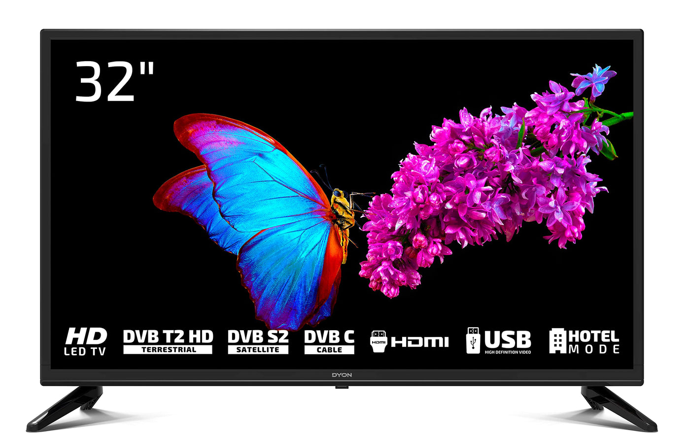 DYON Enter 32 Pro X2 80 cm (32 Zoll) Fernseher (Triple Tuner (DVB-C/-S2/-T2), Hotelmodus, USB-Media Play.) [Modelljahr 2022], Schwarz…