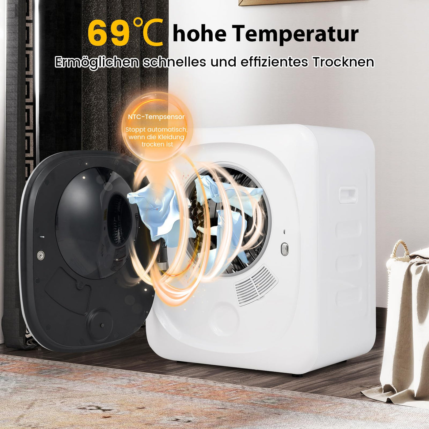 GOPLUS Wäschetrockner, Mini Wäschetrockner 800W, 5 KG, mit LED-Touchscreen | Timer | Überhitzungsschutz und Mehrfachfiltration | bis 65℃, Freistehend oder Wandmontage, Ablufttrockner für Kleidung