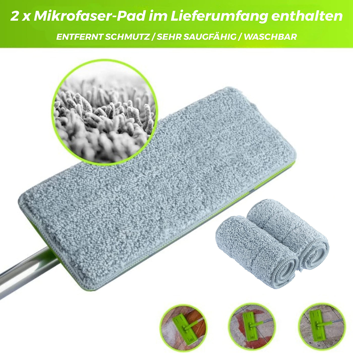 EasyGleam Mop und Eimer Set - Flachbodenmopp mit Teleskopstange, Innovativer Mop Zweikammer Eimer für Nass- und Trockenanwendung, 2 Mikrofaserpads, Perfekt für Alle Bodenarten, Reinigung und Pflege