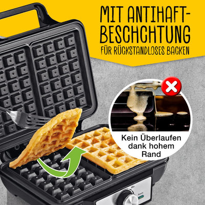 GOURMETmaxx Waffeleisen für 2 Waffeln | 1000 Watt | Für Belgische Waffeln + Antihaftbeschichtung | Mit Heizelementen oben & unten zur gleichmäßigen Wärmeverteilung | Stufenlos Einstellbar