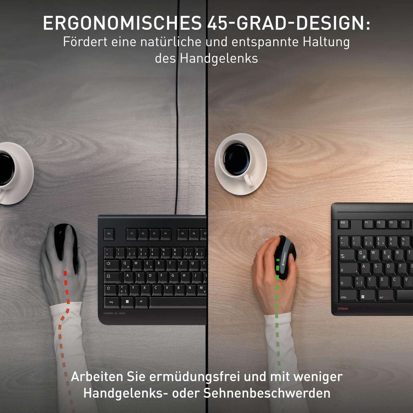 CHERRY MW 4500 LEFT, Ergonomische Vertikale Maus für Linkshänder, Kabellos (2,4 GHz Funk), 3-stufig regelbare Auflösung bis 1200 dpi, Batteriebetrieben, Schwarz