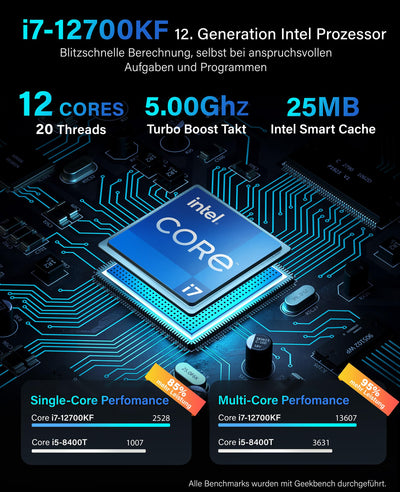 GREED® Ultra V2 PC mit Intel Core i7 12700KF - Schneller Rechner - Computer für Büro & Home Office mit 5,0 GHZ - 32GB RAM/Arbeitsspeicher - 1TB SSD + 1TB HDD - DVD+RW - USB 3.1 - WLAN, inkl Win 11 Pro