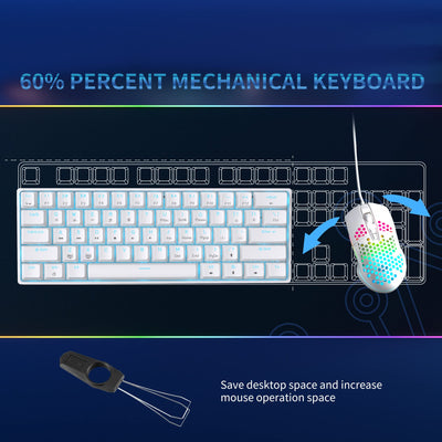 Dierya DK61se Gaming Tastatur,60% Prozent Mechanische Tastatur mit Blue Clicky Switch,Ultra-Compact Mini 61 Tasten Anti-Ghosting,Typ-C-Datenkabel,US Layout für PC Windows Gamer Typist,Weiß