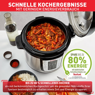 Tefal CY505E Fast & Delicious Multikocher | elektrischer Schnellkochtopf | 6 L Kapazität | 25 Automatische Programme | Bis zu 80 % schnelleres Kochen | Energiesparend | Rezeptheft | 1200 W | Edelstahl