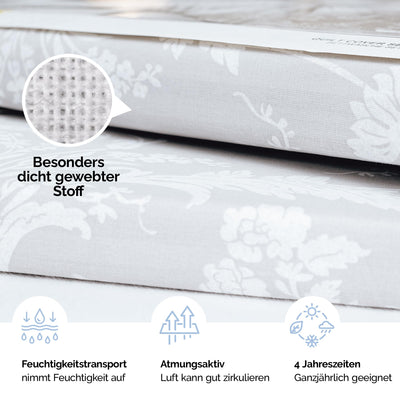 ZIVREHOME Bettwäsche Set dreiteilig, 240x220cm Bettbezug, Baumwollle, Grau, Alone V1