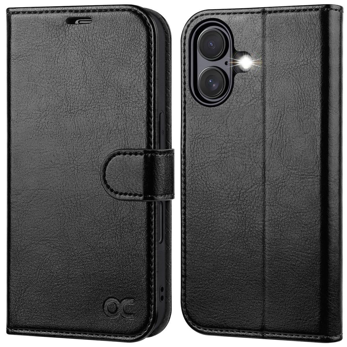 OCASE iPhone 16 Plus Hülle Handyhülle Premium PU Leder, Kartenfach Standfunktion, RFID Schutzhülle, Klapphülle Handytasche Lederhülle Kompatibel für iPhone 16 Plus (6,7 Zoll) Schwarz