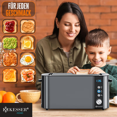 KESSER® Toaster mit Brötchenaufsatz, Automatik-Langschlitztoaster mit 6 Bräunungsstufen + Auftau- & Aufwärmefunktion, Abschaltautomatik, Liftfunktion, inkl. Krümelblech und Rezeptbuch Anthrazit