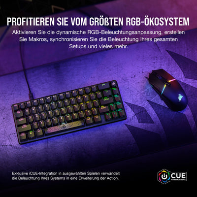 Corsair K65 PRO Mini RGB 65% Optical-Mechanical Wired Gaming Keyboard - OPX Linear Switches - PBT Double-Shot Keycaps - iCUE Kompatibel - PC, PS5, PS4, Xbox - QWERTZ DE - Schwarz