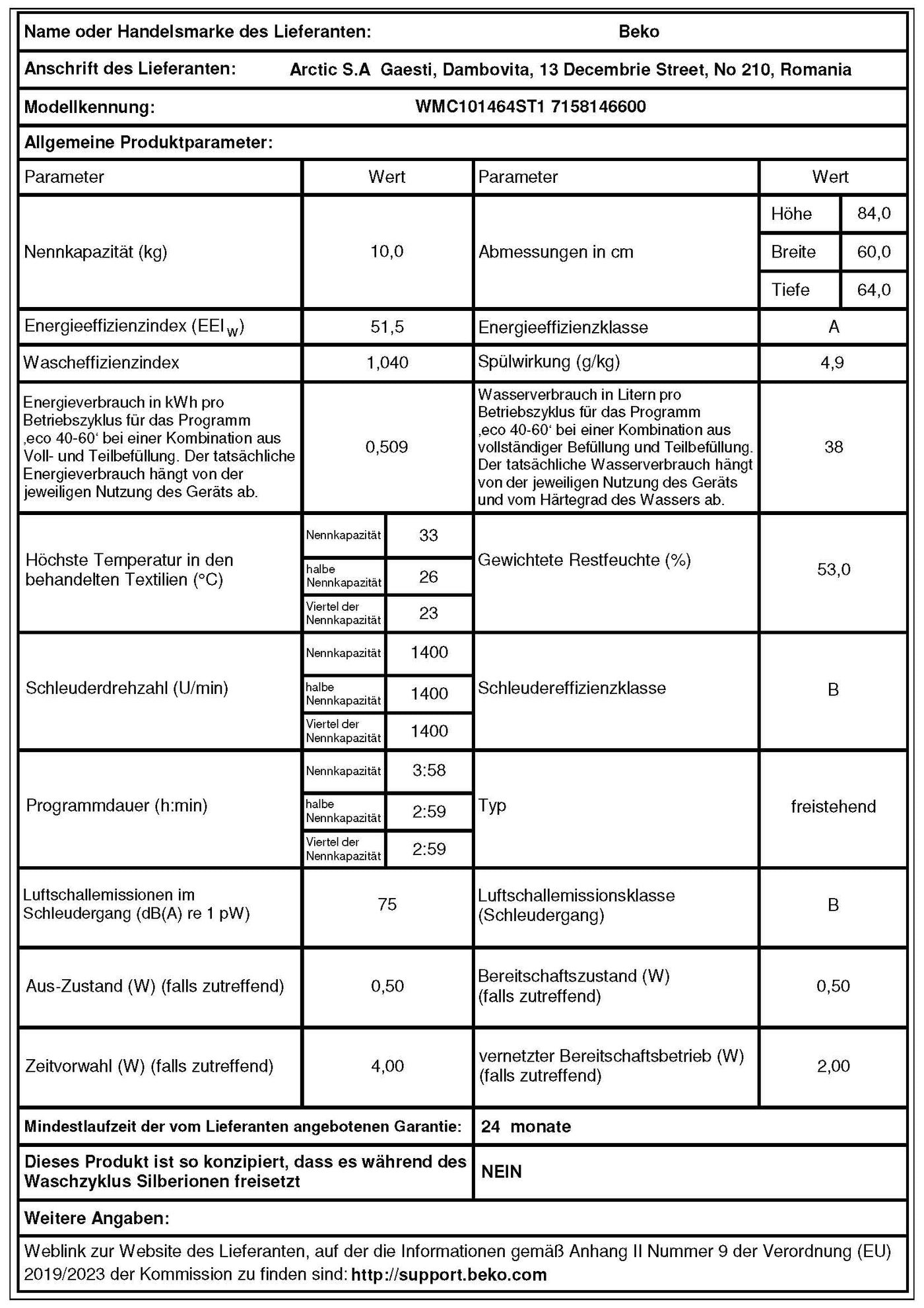 Beko WMC101464ST1 Waschvollautomat, Waschmaschine, 10kg, 1400 U/min, SteamCure Dampffunktion, allergikergeeignet, Express-Funktion, StainExpert, ProSmart Inverter Motor, Bluetooth, Weiß