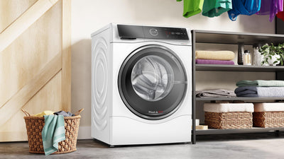 BOSCH WNC244070 Waschtrockner Serie 8, Frontlader mit 9-6kg Fassungsvermögen, 1400 UpM, Home Connect, EcoSilence Drive, Iron Assist, SpeedPerfect, AutoDry, Weiß, 60cm