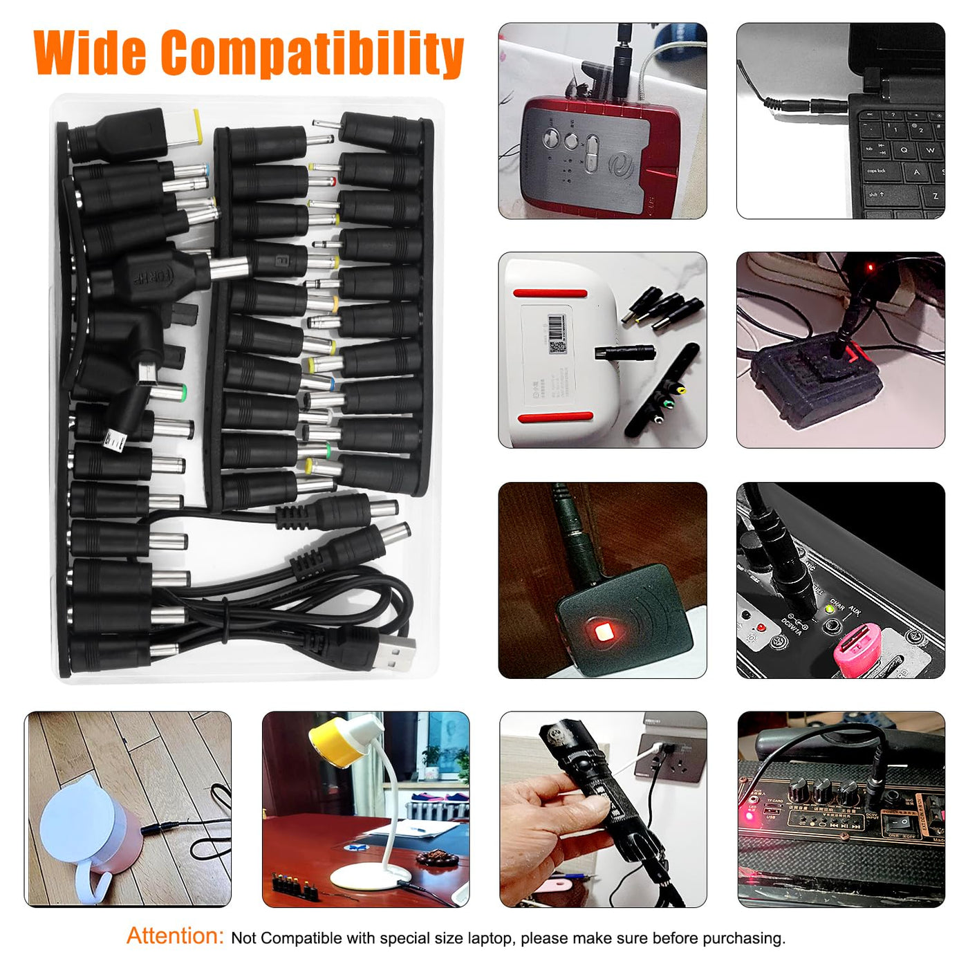 39 Stücke Universal DC Netzteil Adapter, 5.5x2.1mm KUOQIY DC Hohlstecker Adapter mit 2 Stücke Kabel für Laptop Netzteil, Kompatibel mit HP Dell ASUS Lenovo Acer