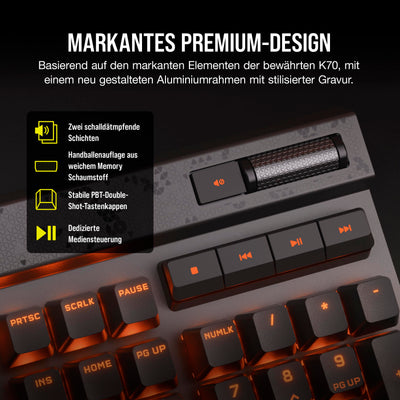 CORSAIR K70 MAX RGB Magnetisch-Mechanische Kabelgebundene Gaming-Tastatur - Einstellbare MGX-Schalter - PBT Double-Shot-Tastenkappen - iCUE-Kompatibel - PC, PS5, PS4, Xbox - QWERTZ DE - Stahlgrau