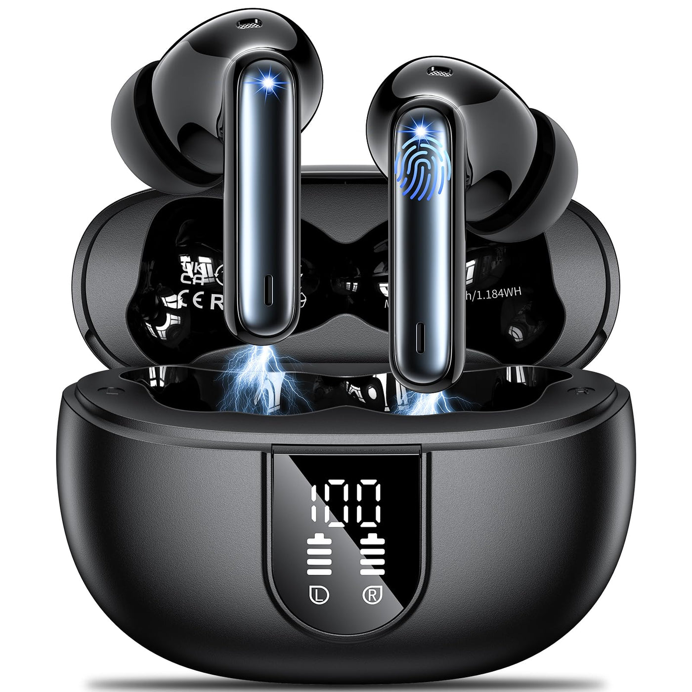 Bluetooth Kopfhörer,Kabellose Bluetooth Kopfhörer 5.3 In Ear Kopfhörer,42 Stunden Spielzeit,Sportkopfhörer mit 4 Mikrofonen,HiFi Stereo Kopfhörer mit ENC Geräuschunterdrückung LED Anzeige Schwarz